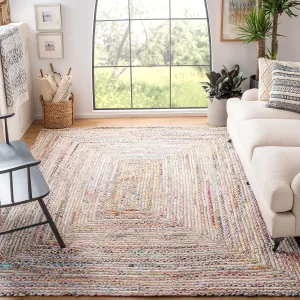 SAFAVIEH Cape Cod Collection Area Rug - 5' x 8', Beige & Multi, Handmade Boho Braided Jute & Cotton, Ideal for High Traffic Areas in Living Room, Bedroom (CAP202B)