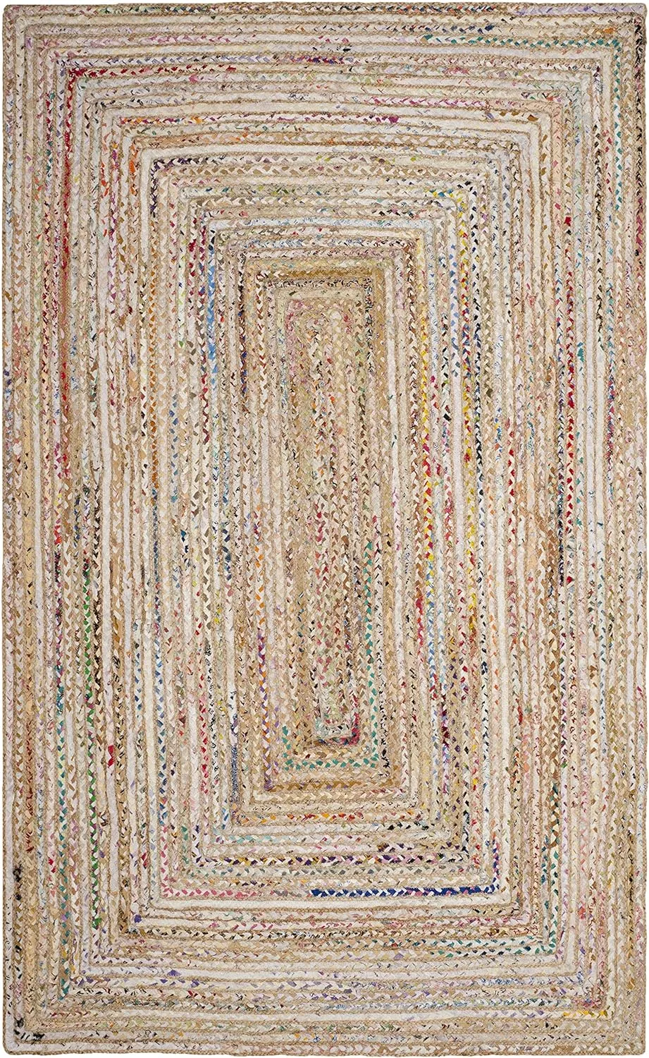 SAFAVIEH Cape Cod Collection Area Rug - 5' x 8', Beige & Multi, Handmade Boho Braided Jute & Cotton, Ideal for High Traffic Areas in Living Room, Bedroom (CAP202B)