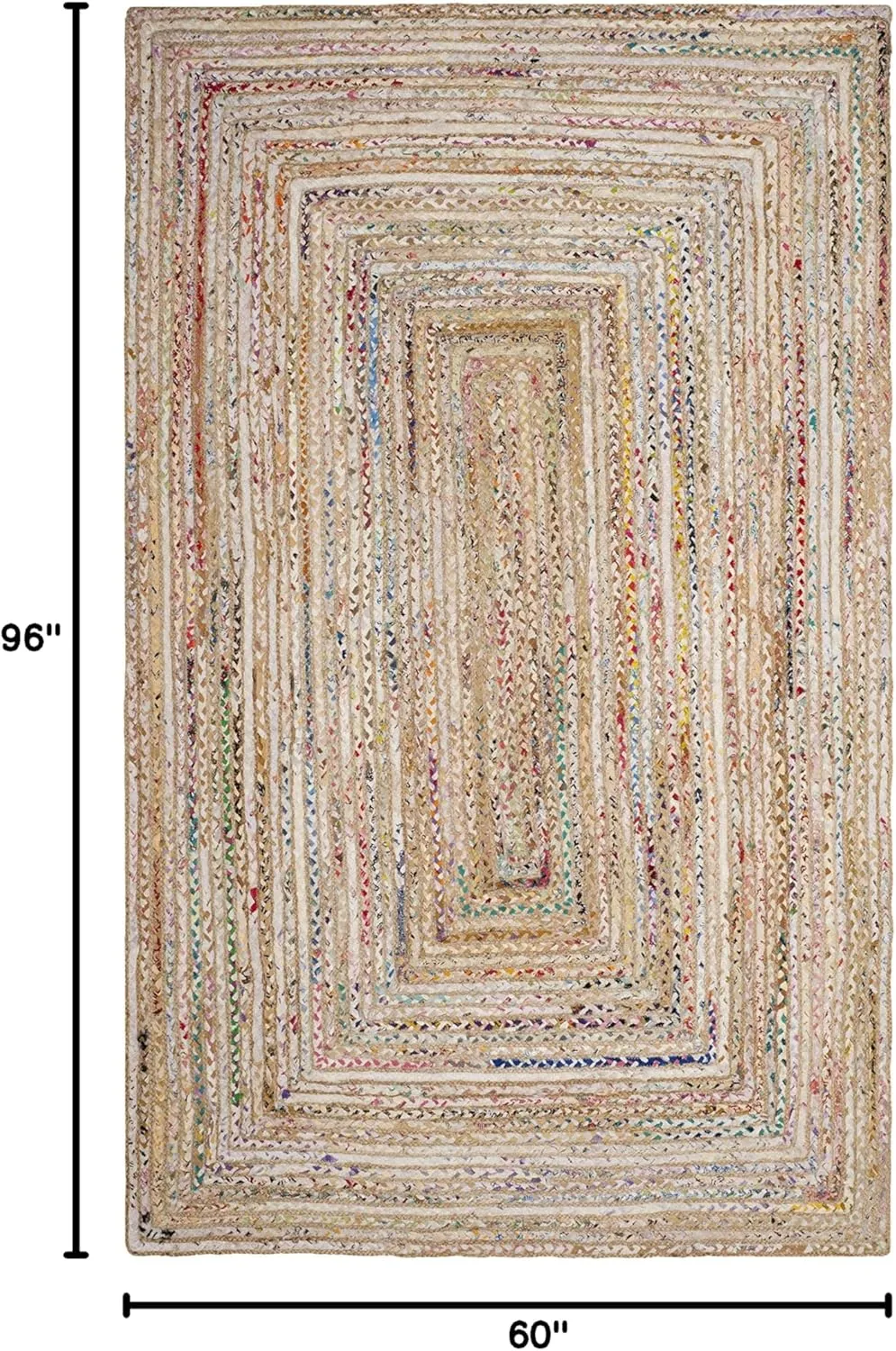 SAFAVIEH Cape Cod Collection Area Rug - 5' x 8', Beige & Multi, Handmade Boho Braided Jute & Cotton, Ideal for High Traffic Areas in Living Room, Bedroom (CAP202B)