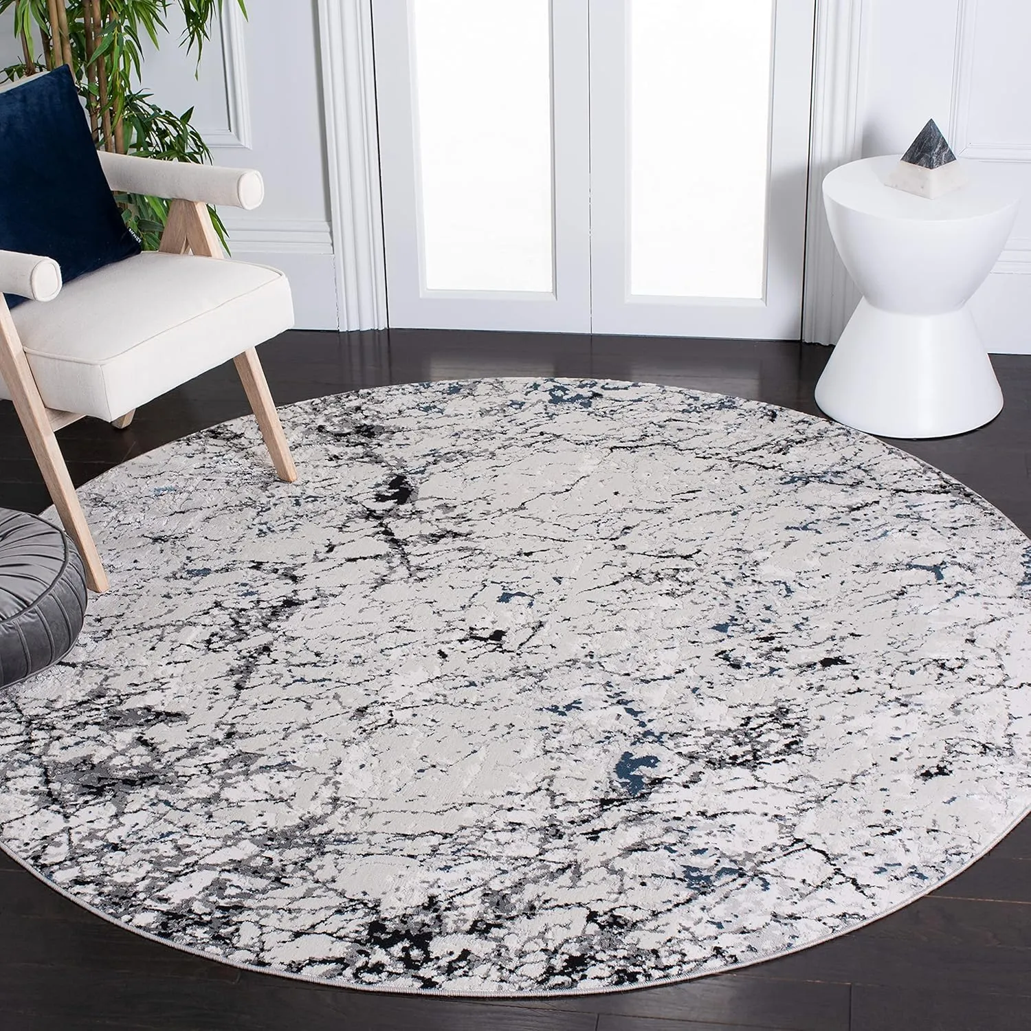 SAFAVIEH Invista Collection 6'7" Round Ivory/Grey INV605A Modern Abstract Area Rug