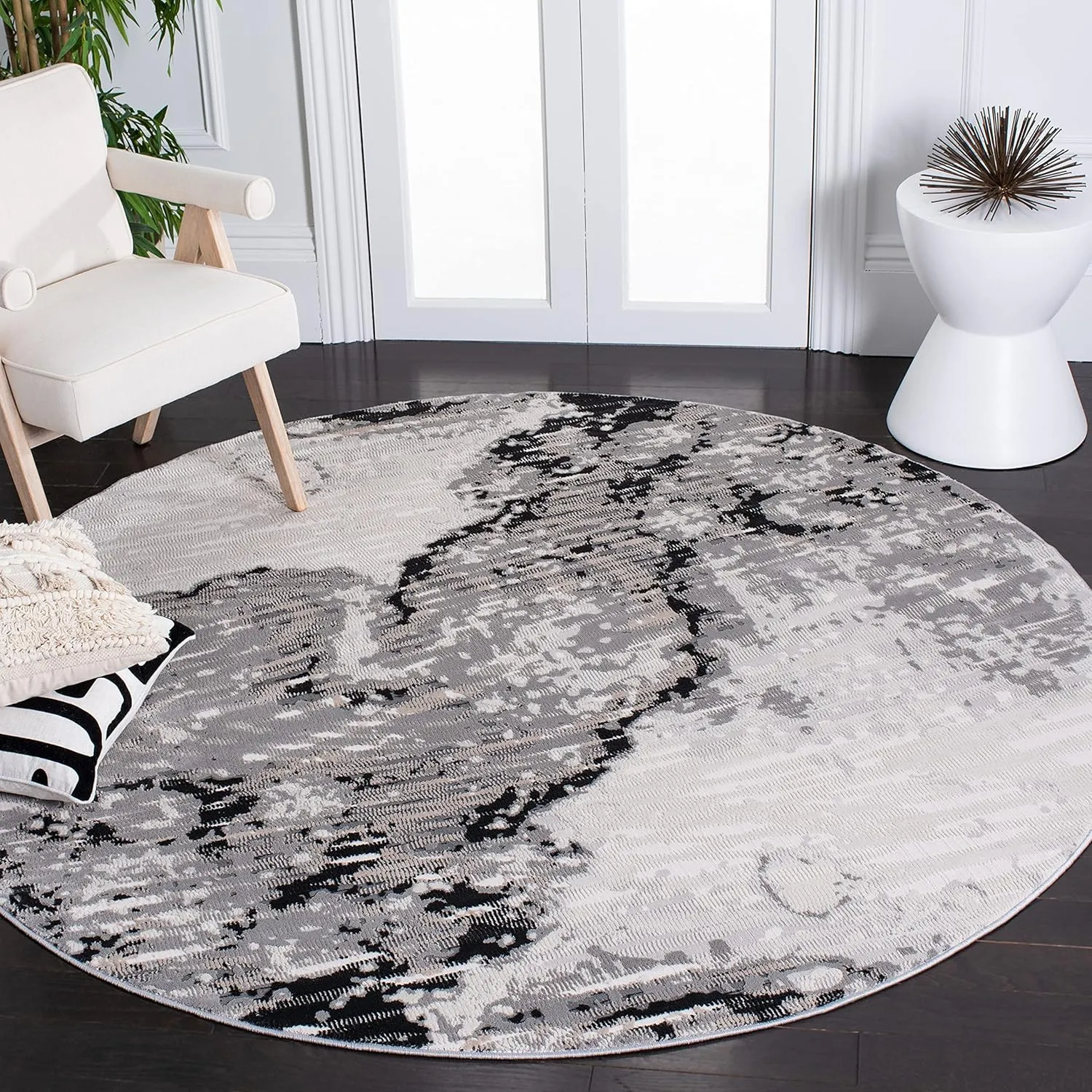 SAFAVIEH Invista Collection 6'7" Round Ivory/Grey INV638A Modern Abstract Area Rug