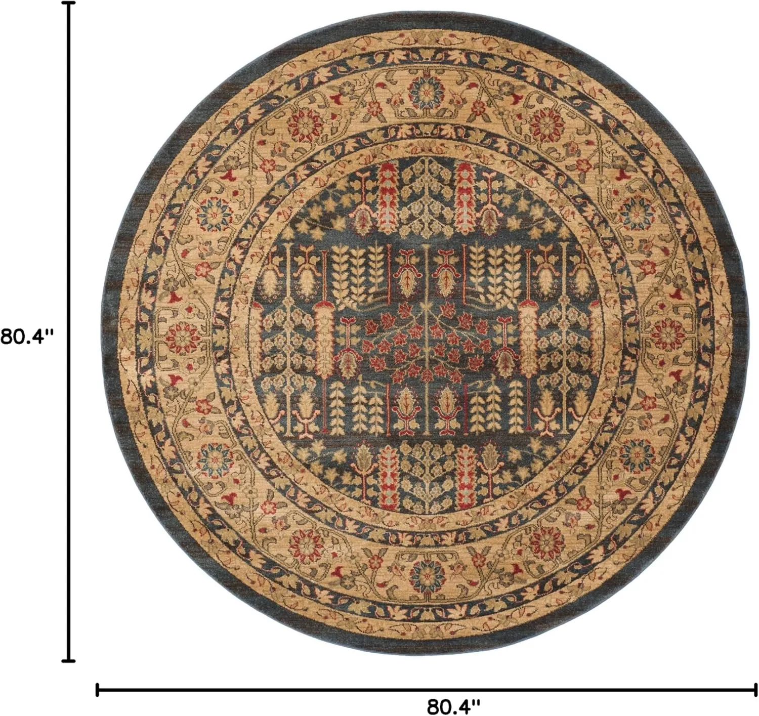 SAFAVIEH Mahal Collection 6'7" Round Navy / Natural MAH697E Traditional Oriental Non-Shedding Dining Room Entryway Foyer Living Room Bedroom Area Rug