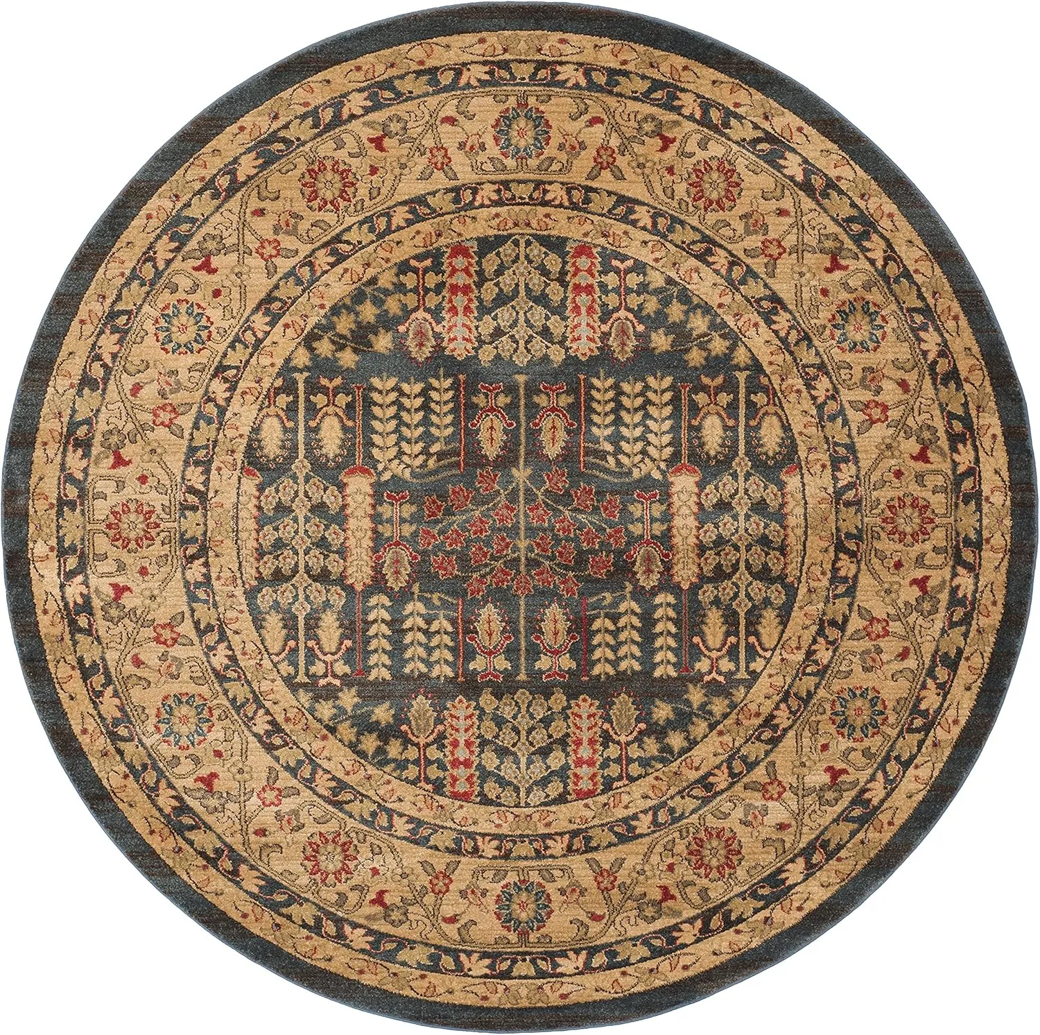 SAFAVIEH Mahal Collection 6'7" Round Navy / Natural MAH697E Traditional Oriental Non-Shedding Dining Room Entryway Foyer Living Room Bedroom Area Rug