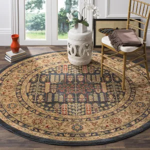 SAFAVIEH Mahal Collection 6'7" Round Navy / Natural MAH697E Traditional Oriental Non-Shedding Dining Room Entryway Foyer Living Room Bedroom Area Rug