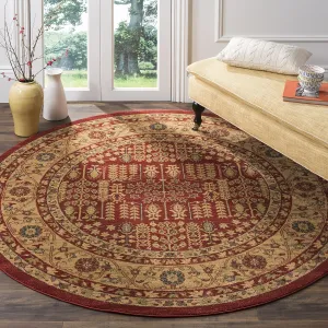SAFAVIEH Mahal Collection Area Rug - 3' Round, Red & Natural, Non-Shedding & Easy Care, Ideal for High Traffic Areas in The Living Room, Dining, Bedroom (MAH697A)