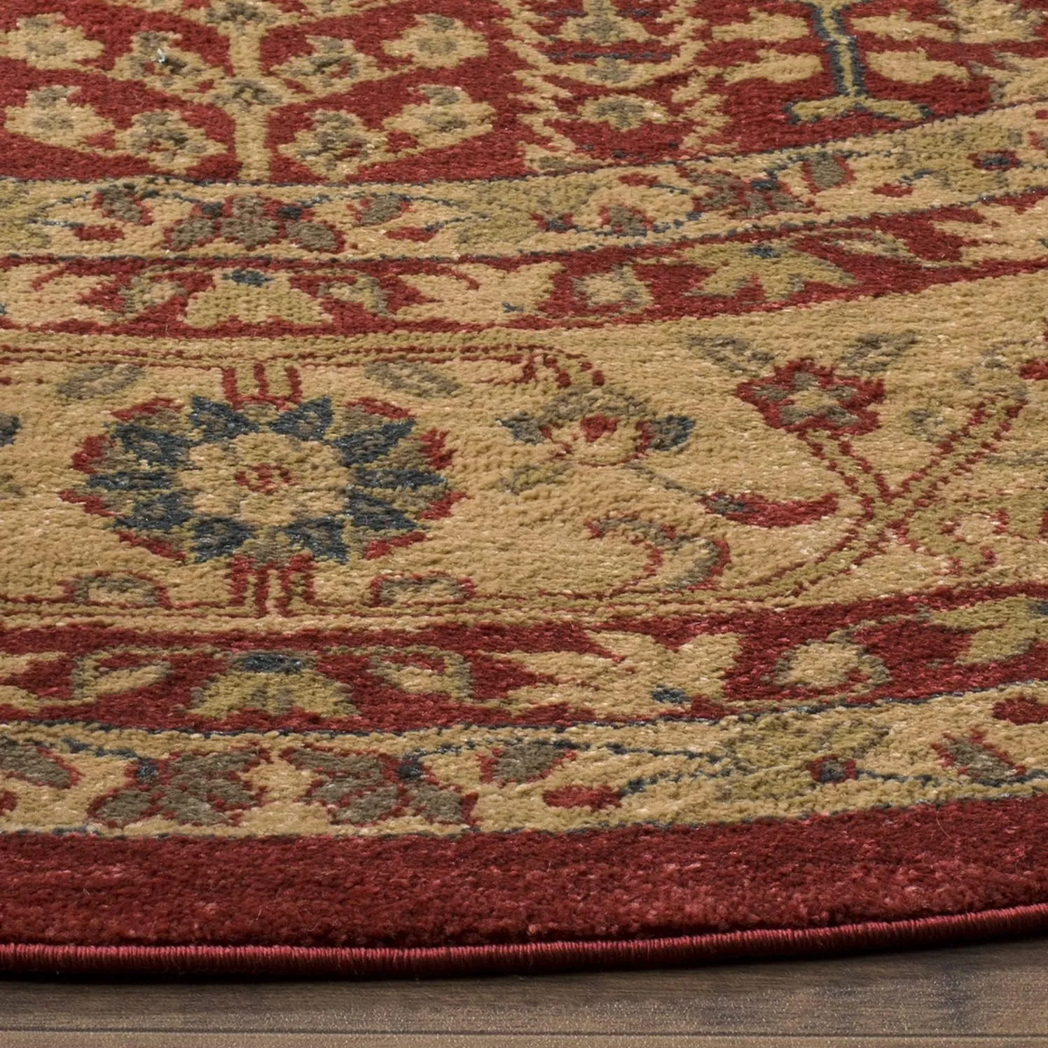 SAFAVIEH Mahal Collection Area Rug - 3' Round, Red & Natural, Non-Shedding & Easy Care, Ideal for High Traffic Areas in The Living Room, Dining, Bedroom (MAH697A)