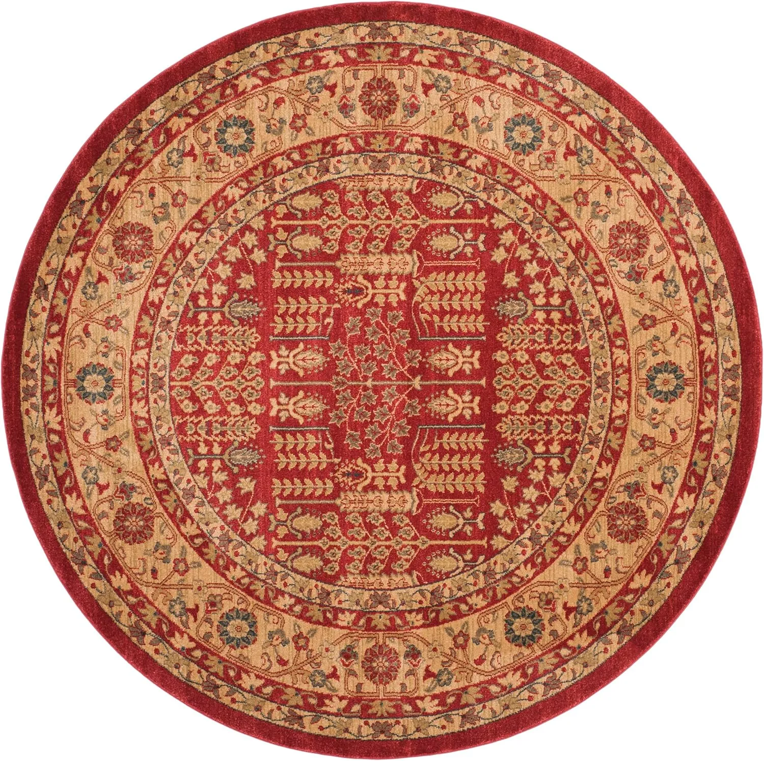 SAFAVIEH Mahal Collection Area Rug - 3' Round, Red & Natural, Non-Shedding & Easy Care, Ideal for High Traffic Areas in The Living Room, Dining, Bedroom (MAH697A)