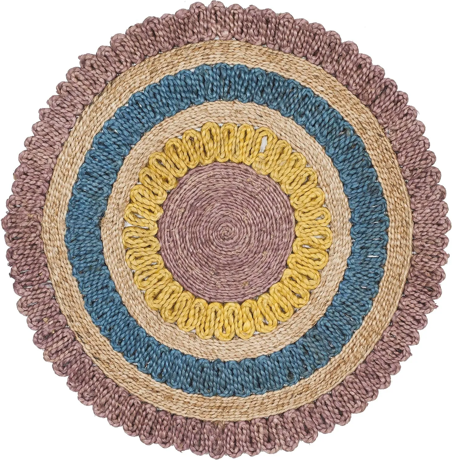 SAFAVIEH Natural Fiber Round Collection 3' Round Lavender / Multi NF201A Handmade Boho Charm Farmhouse Jute Area Rug