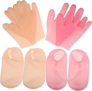 SAFIGLE 1set Silicone Foot and Hand Mask Moisturizing Socks and Gloves for Comfortable Reusable Foot Masks for Overnight Hydration and