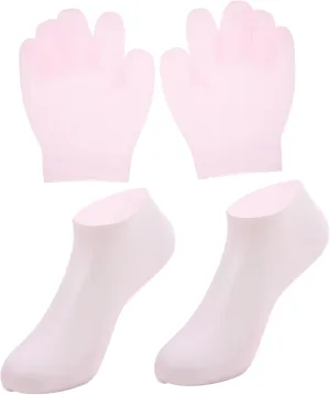 SAFIGLE 2 Pairs Moisturizing Gloves and Socks Set of Touch Screen Nail Gloves and Skin Care Socks for Dry Cracked Feet Reusable Design for Overnight Lotion Treatments Pink
