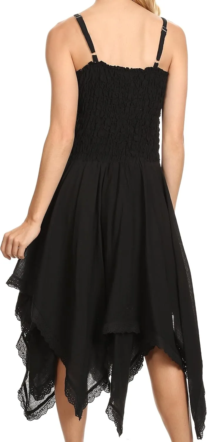 Sakkas Ella Smocked Bodice Spaghetti Strap Double Layered Dress