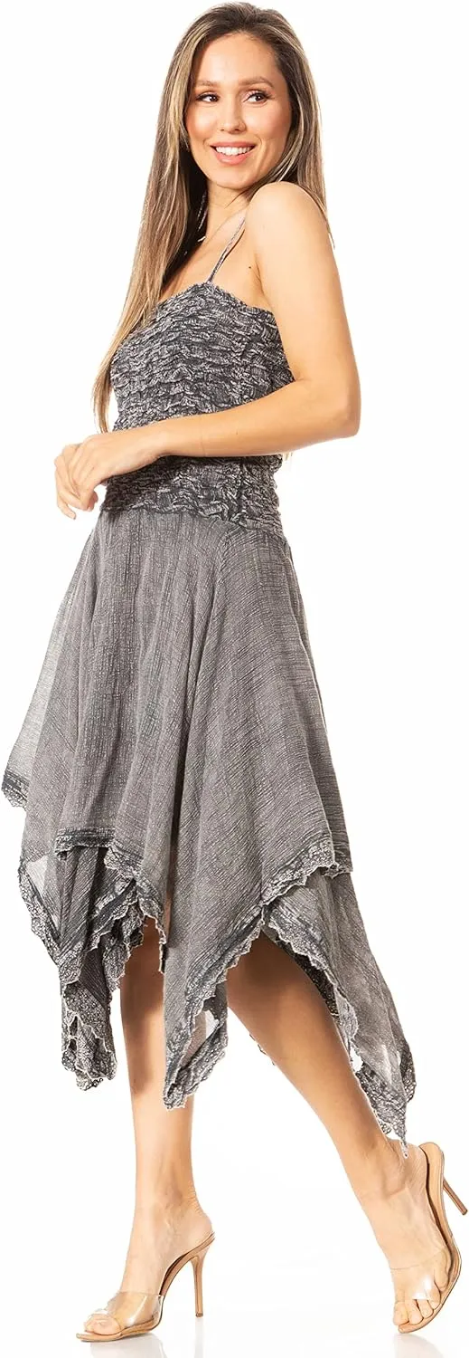 Sakkas Ella Smocked Bodice Spaghetti Strap Double Layered Dress