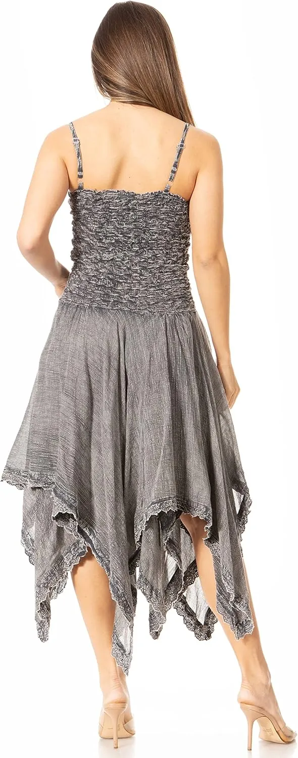 Sakkas Ella Smocked Bodice Spaghetti Strap Double Layered Dress
