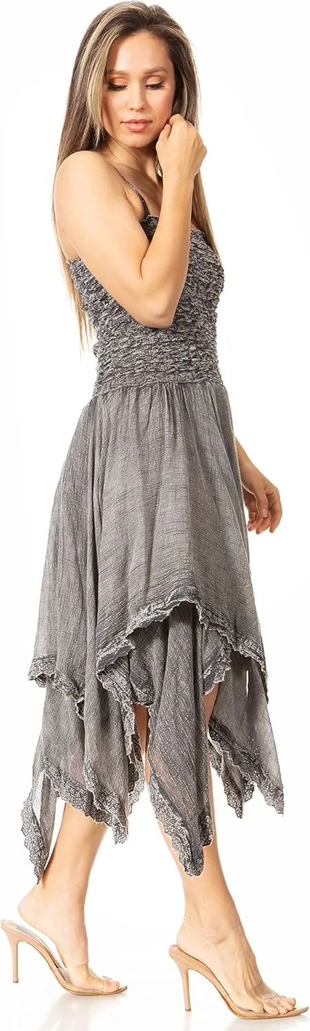 Sakkas Ella Smocked Bodice Spaghetti Strap Double Layered Dress