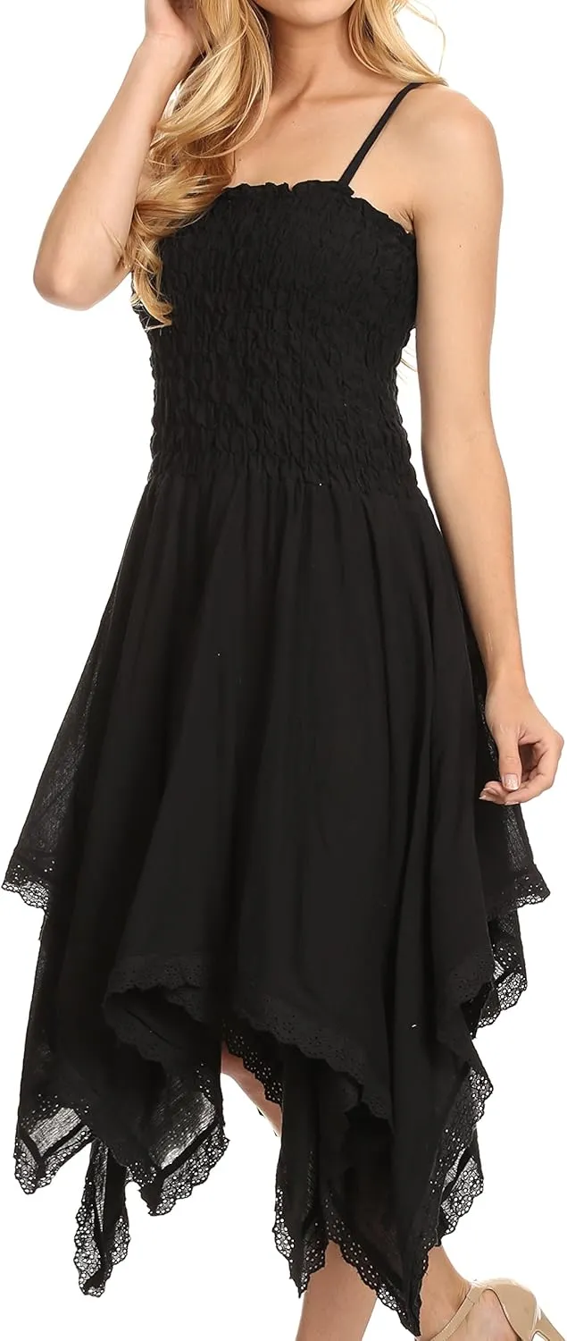 Sakkas Ella Smocked Bodice Spaghetti Strap Double Layered Dress