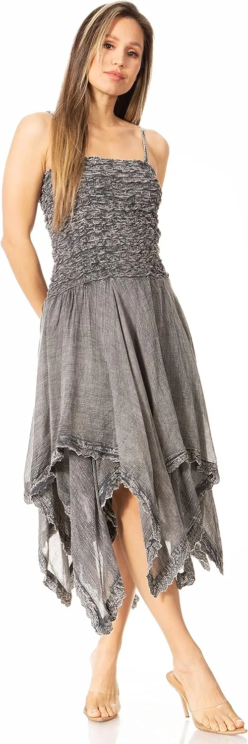 Sakkas Ella Smocked Bodice Spaghetti Strap Double Layered Dress