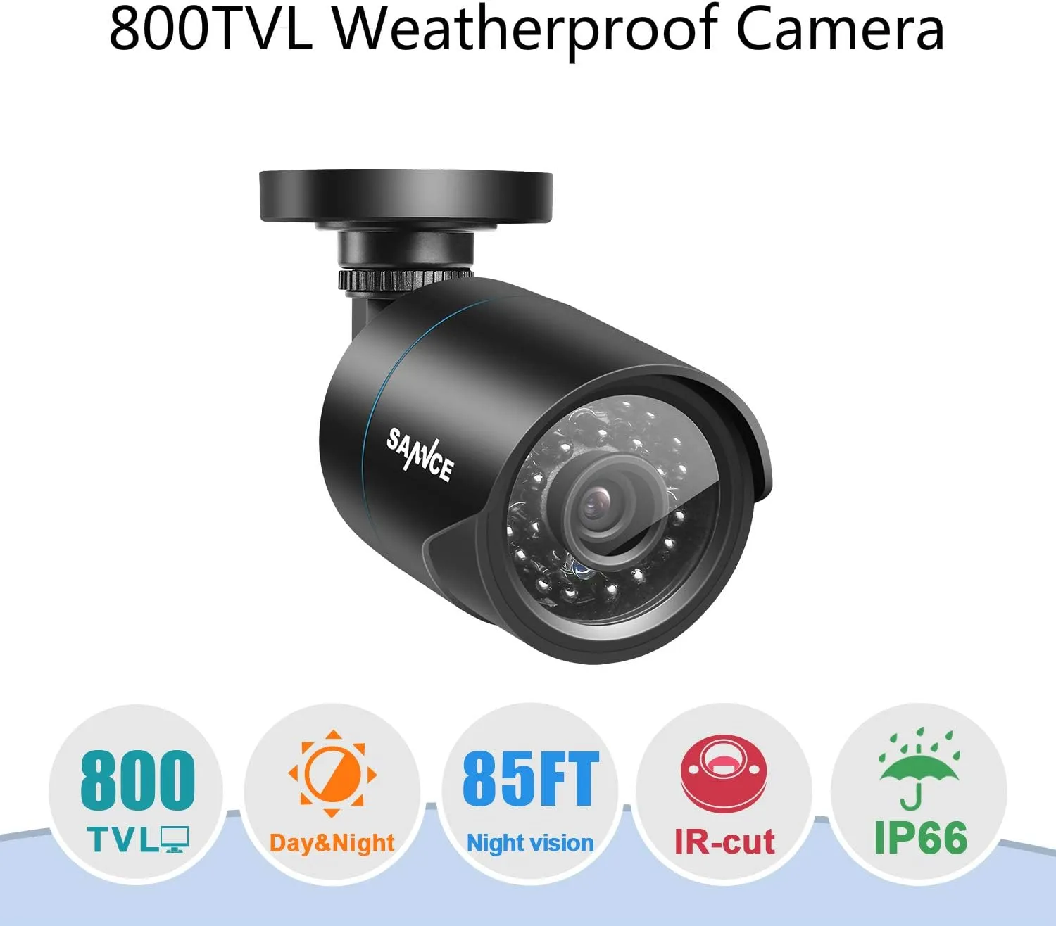 SANNCE 1/4" CMOS 800TVL 960H CCTV Weatherproof 3.6mm Lens with IR Cut Bullet Security Camera for Home Surveillance System