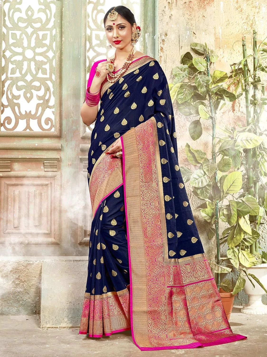 Sarees For Women Banarasi Art Silk Woven Saree || Ethnic Gift Indian Traditional Wedding Sari with Unstitched Blouse