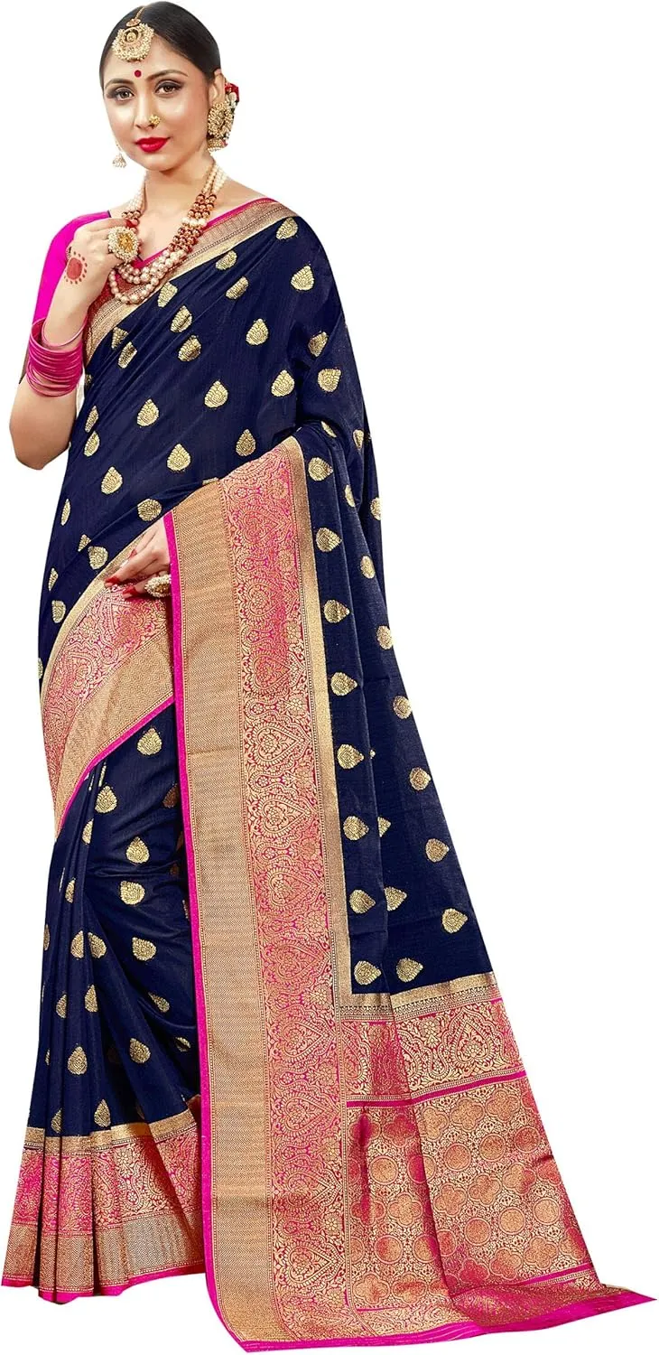Sarees For Women Banarasi Art Silk Woven Saree || Ethnic Gift Indian Traditional Wedding Sari with Unstitched Blouse