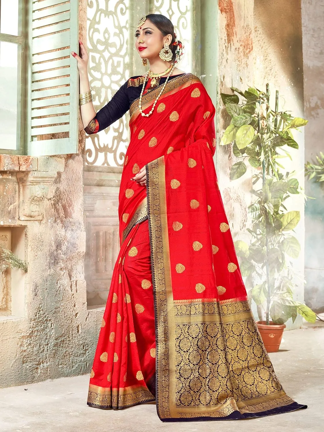 Sarees For Women Banarasi Art Silk Woven Saree || Ethnic Gift Indian Traditional Wedding Sari with Unstitched Blouse