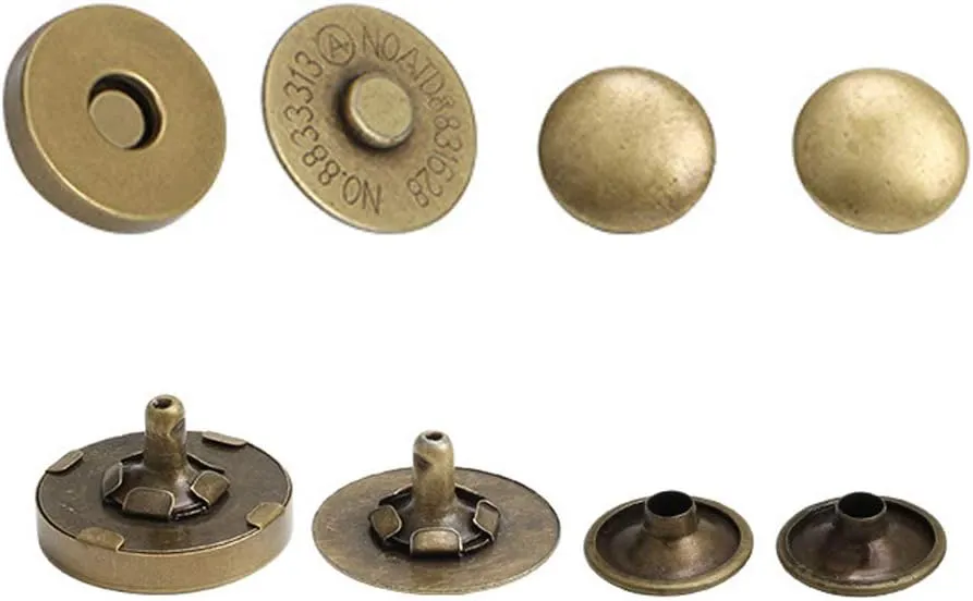 Sbest 20 Sets 14MM Coppery Strong Magnetic Button Clasps,Round Magnetic Snaps Bag Button Clasps Closure Purse Handbag with Washer Nickel DIY Craft Sets for Sewing (Beautiful style 14mm, antique Brass)