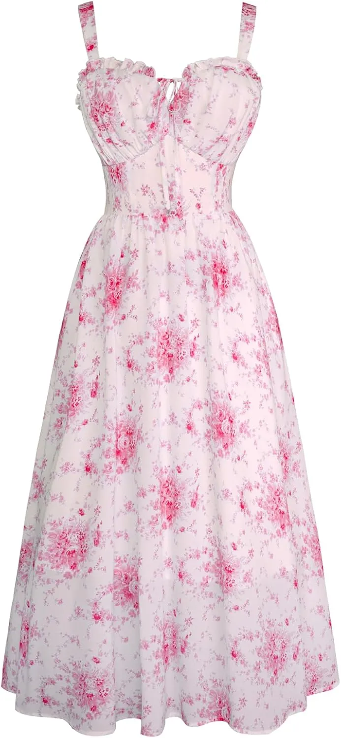 Scarlet Darkness Summer Dresses for Women 2025 Floral Corset Dress Long Milkmaid Dress