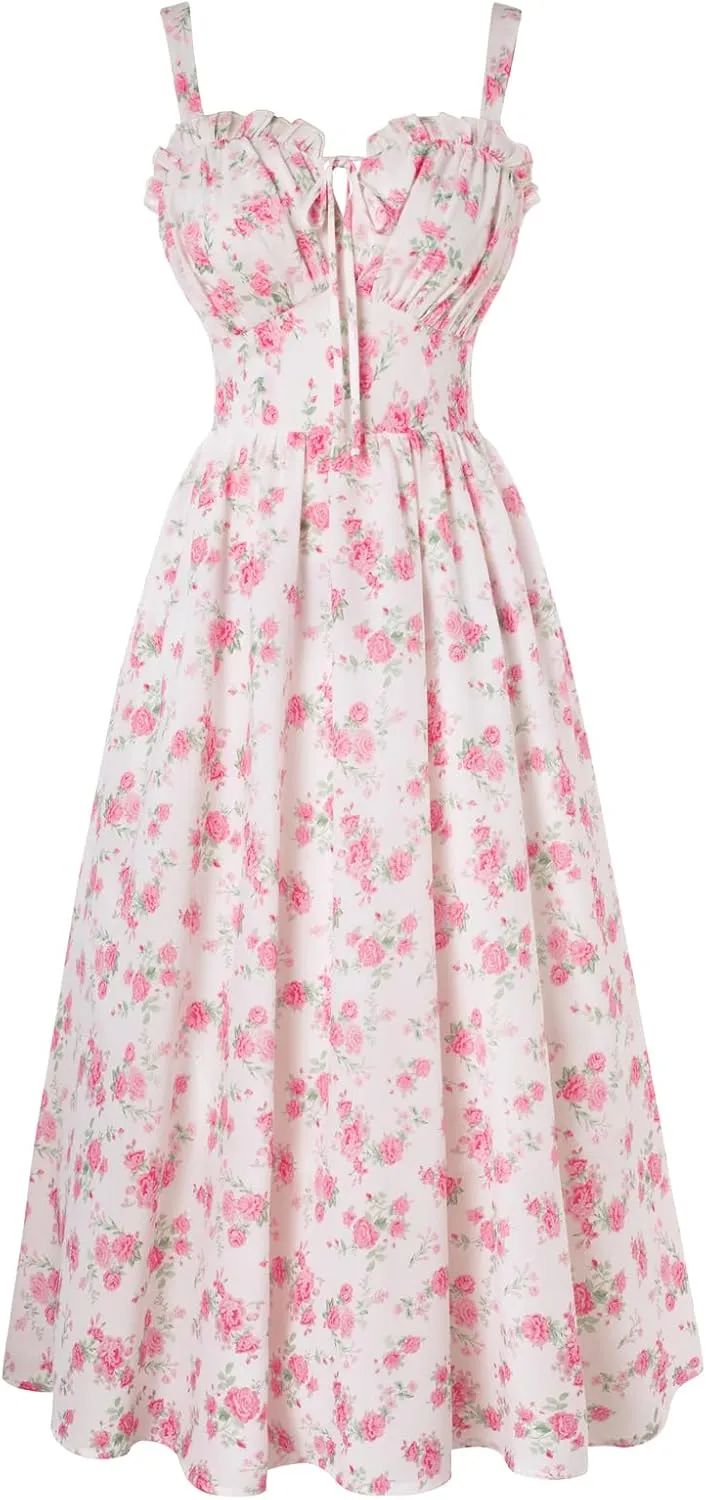 Scarlet Darkness Summer Dresses for Women 2025 Floral Corset Dress Long Milkmaid Dress
