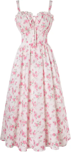 Scarlet Darkness Summer Dresses for Women 2025 Floral Corset Dress Long Milkmaid Dress