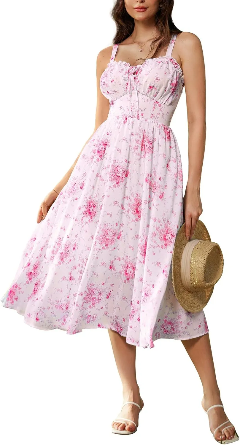Scarlet Darkness Summer Dresses for Women 2025 Floral Corset Dress Long Milkmaid Dress