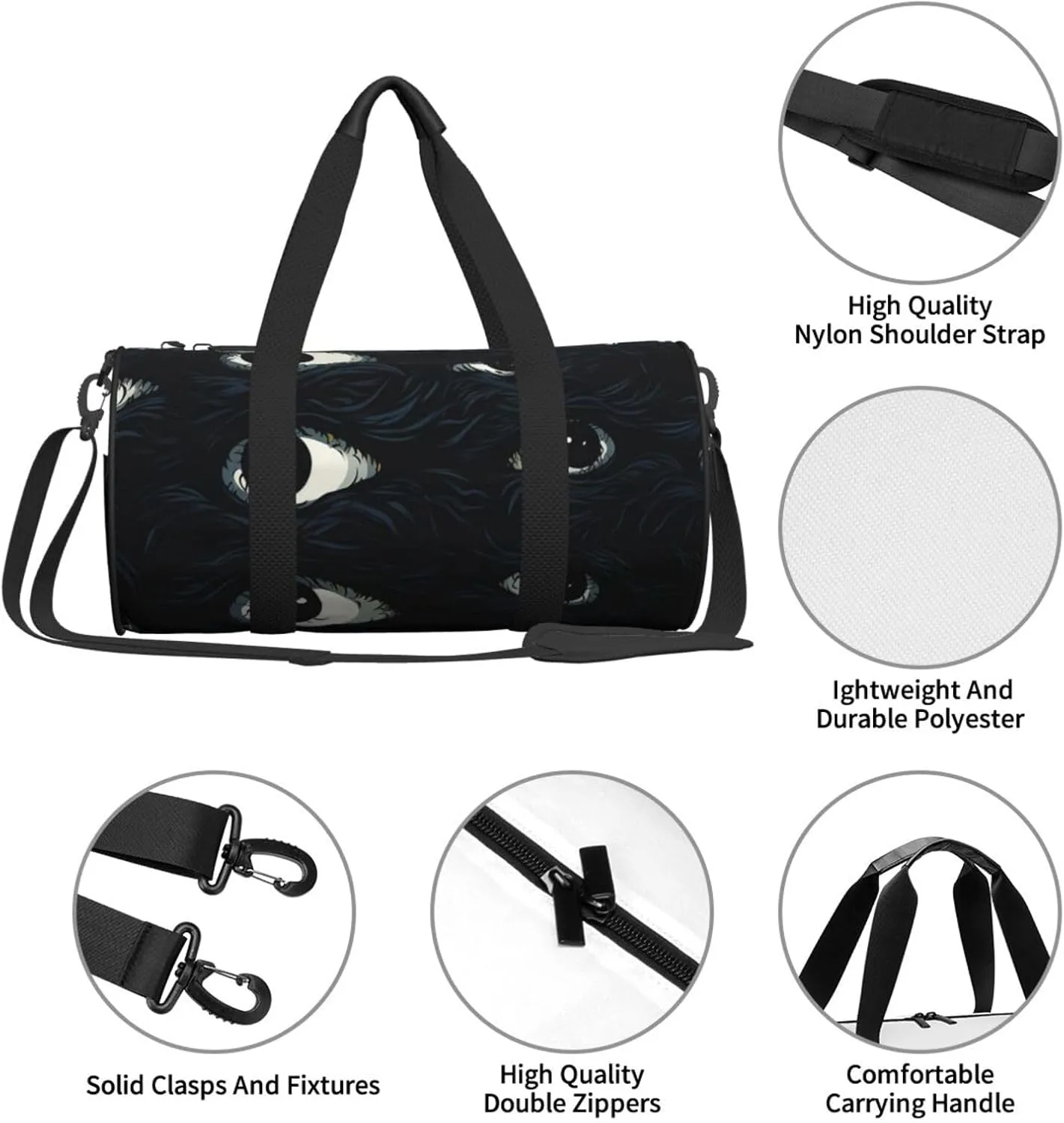 Scary Eyes Travel Duffle Bag for Men Women Sport Gym Bag Foldable Weekender Bag Carry on Overnight Bag for Travel Swimming Basketball