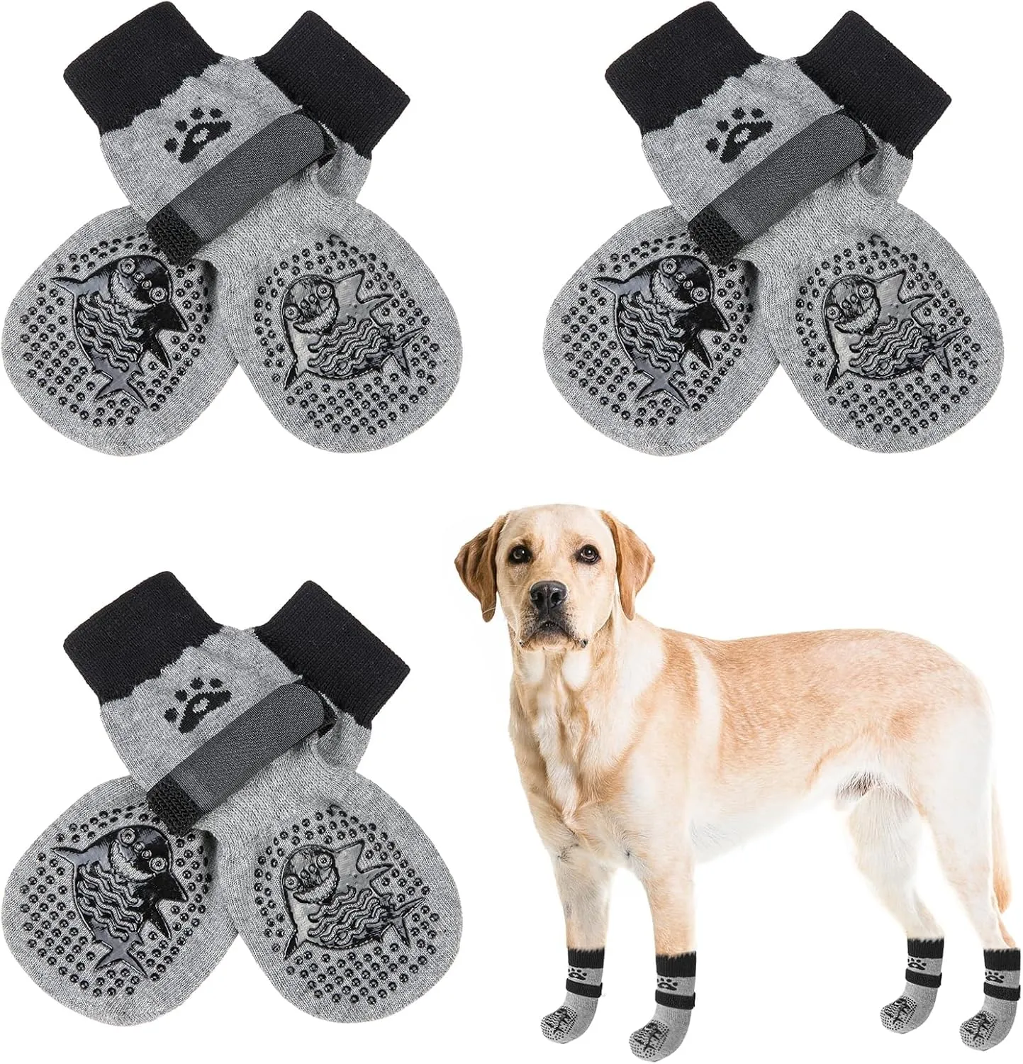 SCENEREAL Double Side Anti-Slip Dog Socks for Hardwood Floors to Stop Licking Paws, Non-Slip Dog Shoes for Hot/Cold Pavement, Slipping, Paw Protectors with Grippers