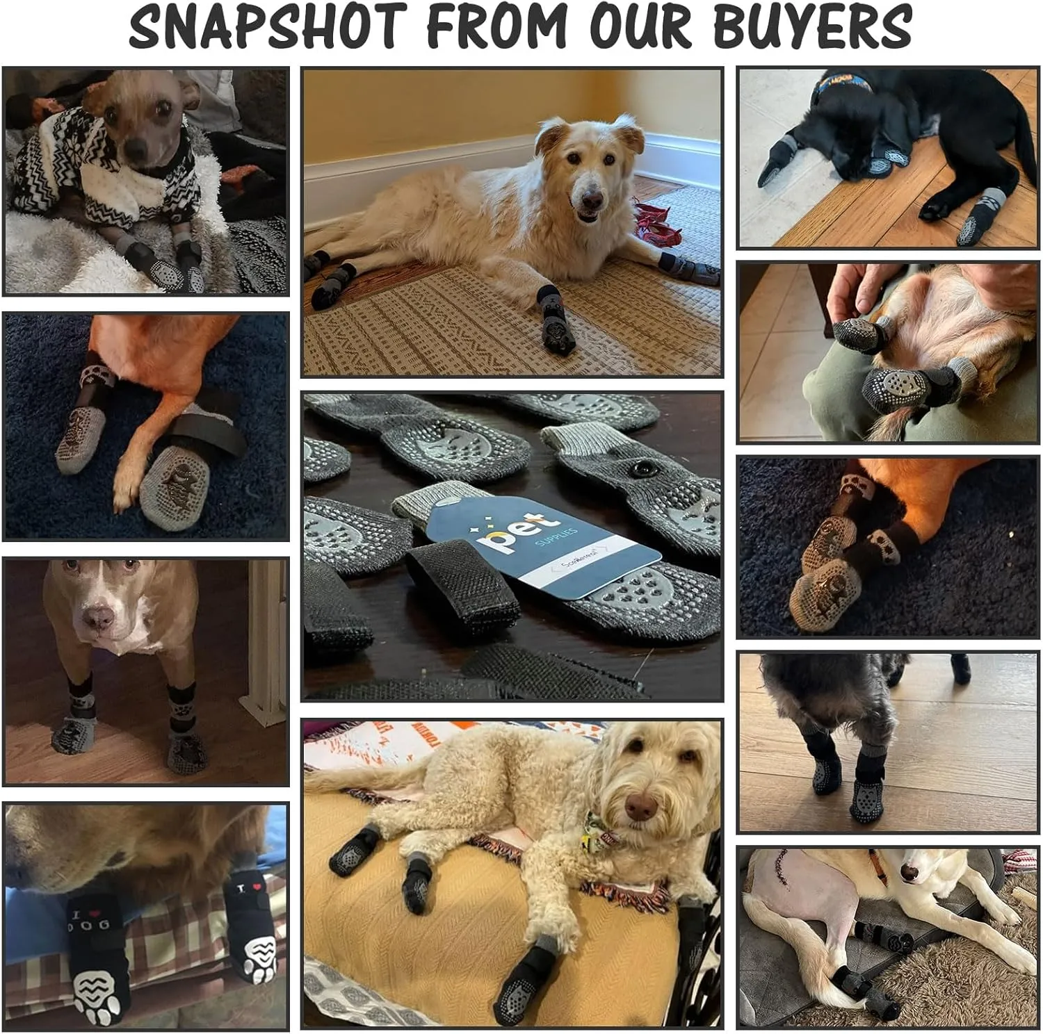 SCENEREAL Double Side Anti-Slip Dog Socks for Hardwood Floors to Stop Licking Paws, Non-Slip Dog Shoes for Hot/Cold Pavement, Slipping, Paw Protectors with Grippers