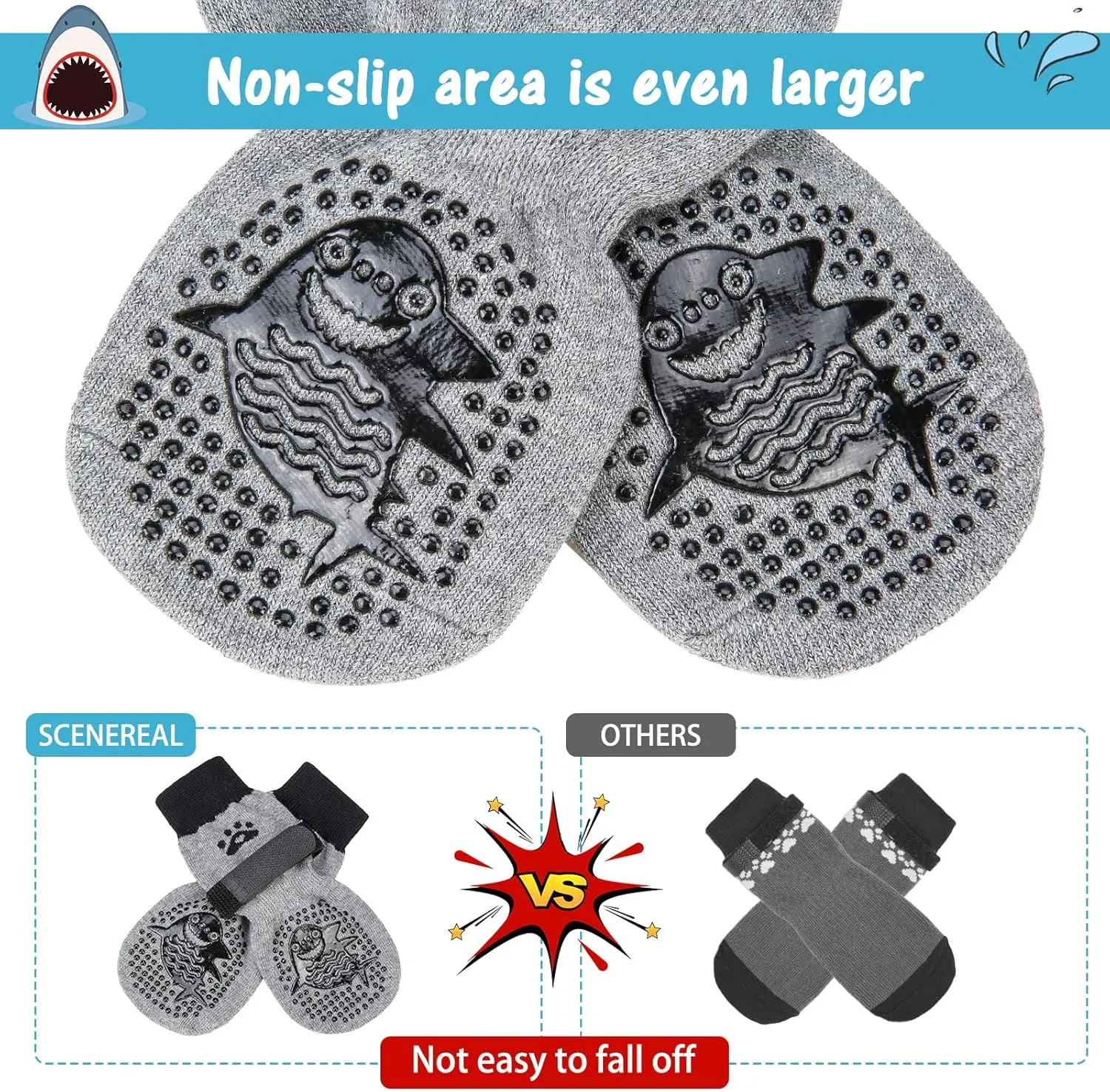 SCENEREAL Double Side Anti-Slip Dog Socks for Hardwood Floors to Stop Licking Paws, Non-Slip Dog Shoes for Hot/Cold Pavement, Slipping, Paw Protectors with Grippers