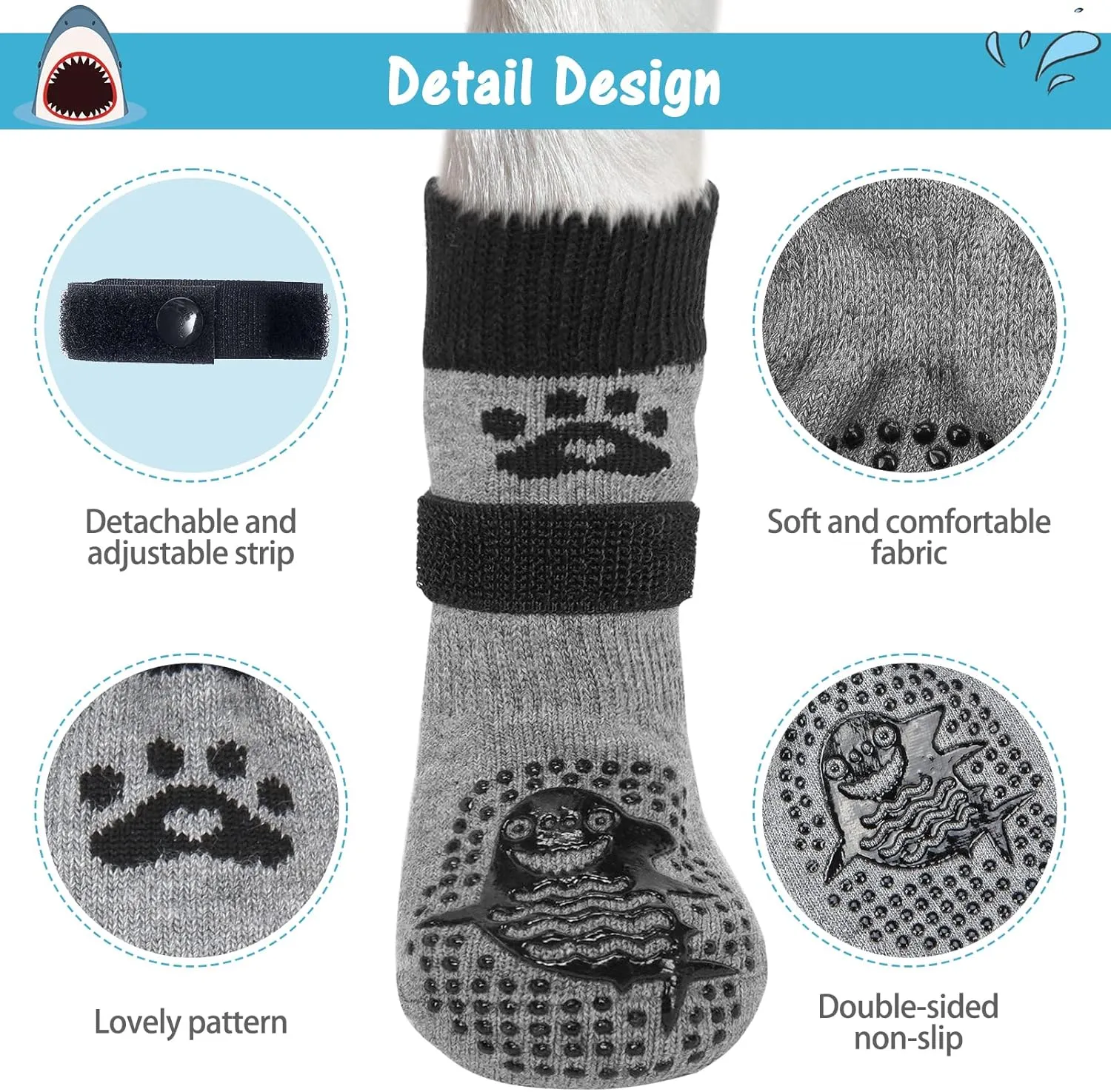 SCENEREAL Double Side Anti-Slip Dog Socks for Hardwood Floors to Stop Licking Paws, Non-Slip Dog Shoes for Hot/Cold Pavement, Slipping, Paw Protectors with Grippers