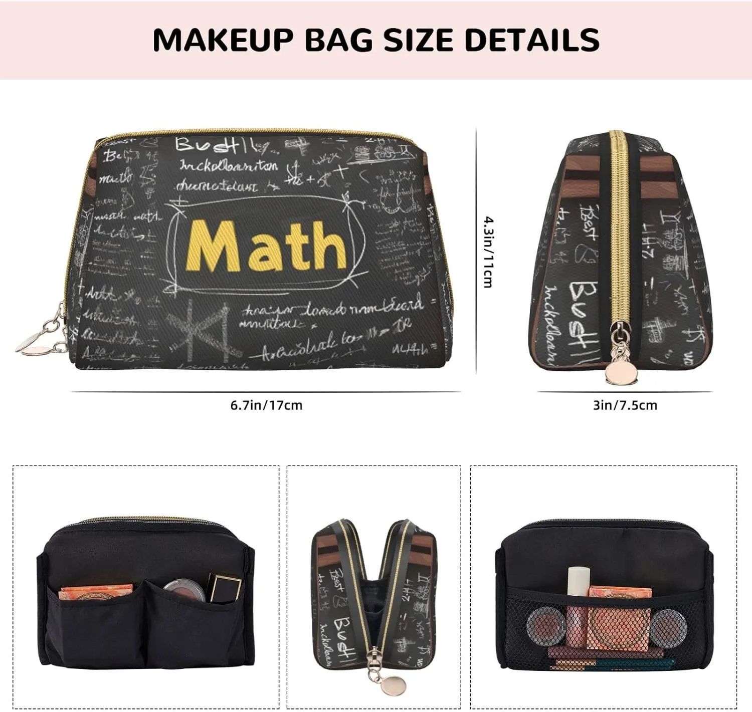 School Math Toiletry Pouch, Travel-Friendly Makeup Organizer For Makeup Brushes, Lipsticks