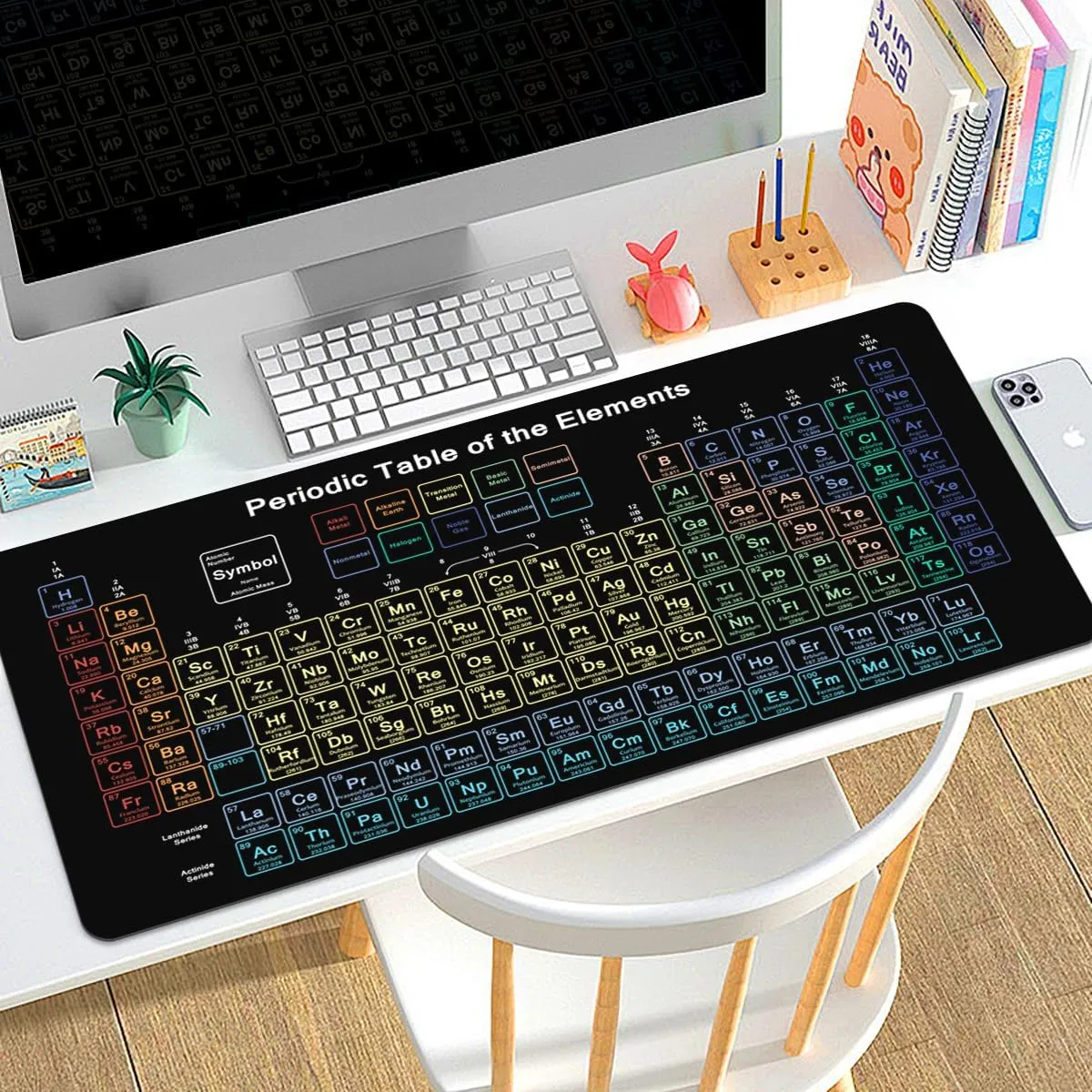 Science Periodic Table of The Chemical Elements Chart Gaming Keyboard Mouse Pad Mousepad Desk Mat Huge Extended XL Stitched Edge Rubber Sole for Home Office,31.4"X 11.8" (TS1077)