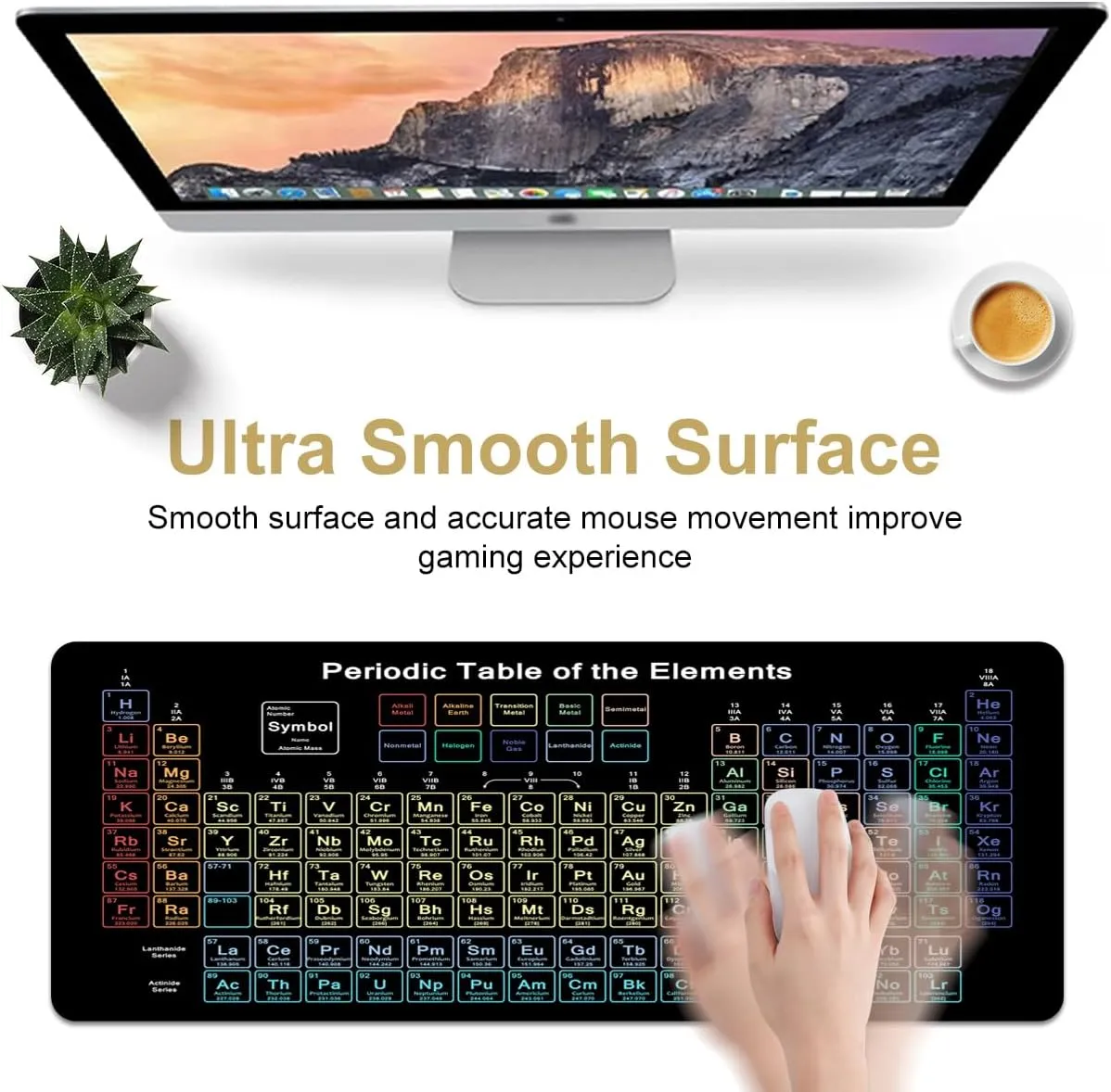 Science Periodic Table of The Chemical Elements Chart Gaming Keyboard Mouse Pad Mousepad Desk Mat Huge Extended XL Stitched Edge Rubber Sole for Home Office,31.4"X 11.8" (TS1077)