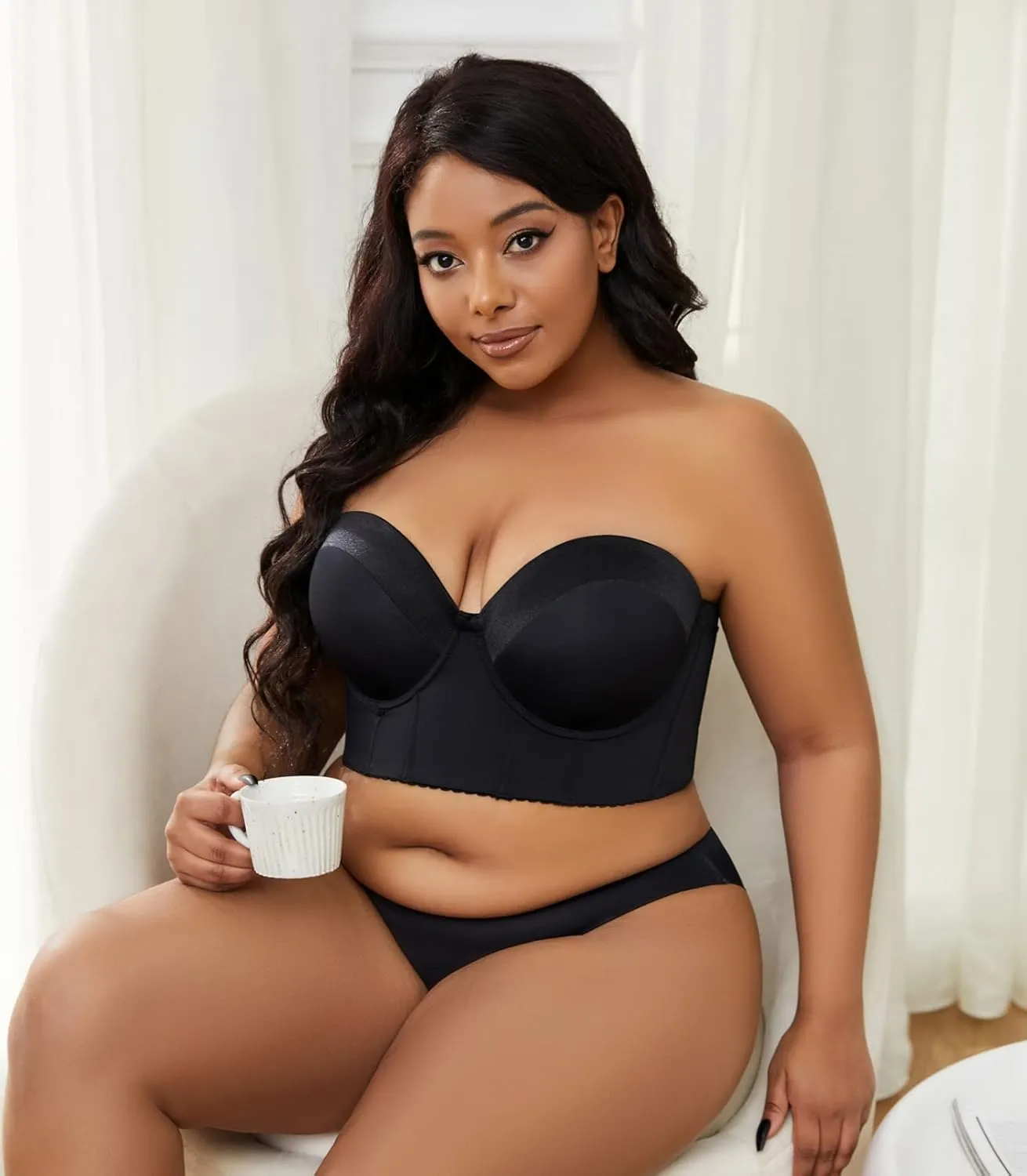 SEA BBOT Women Longline Strapless Bra Full Coverage Corset Bra Hide Back Fat