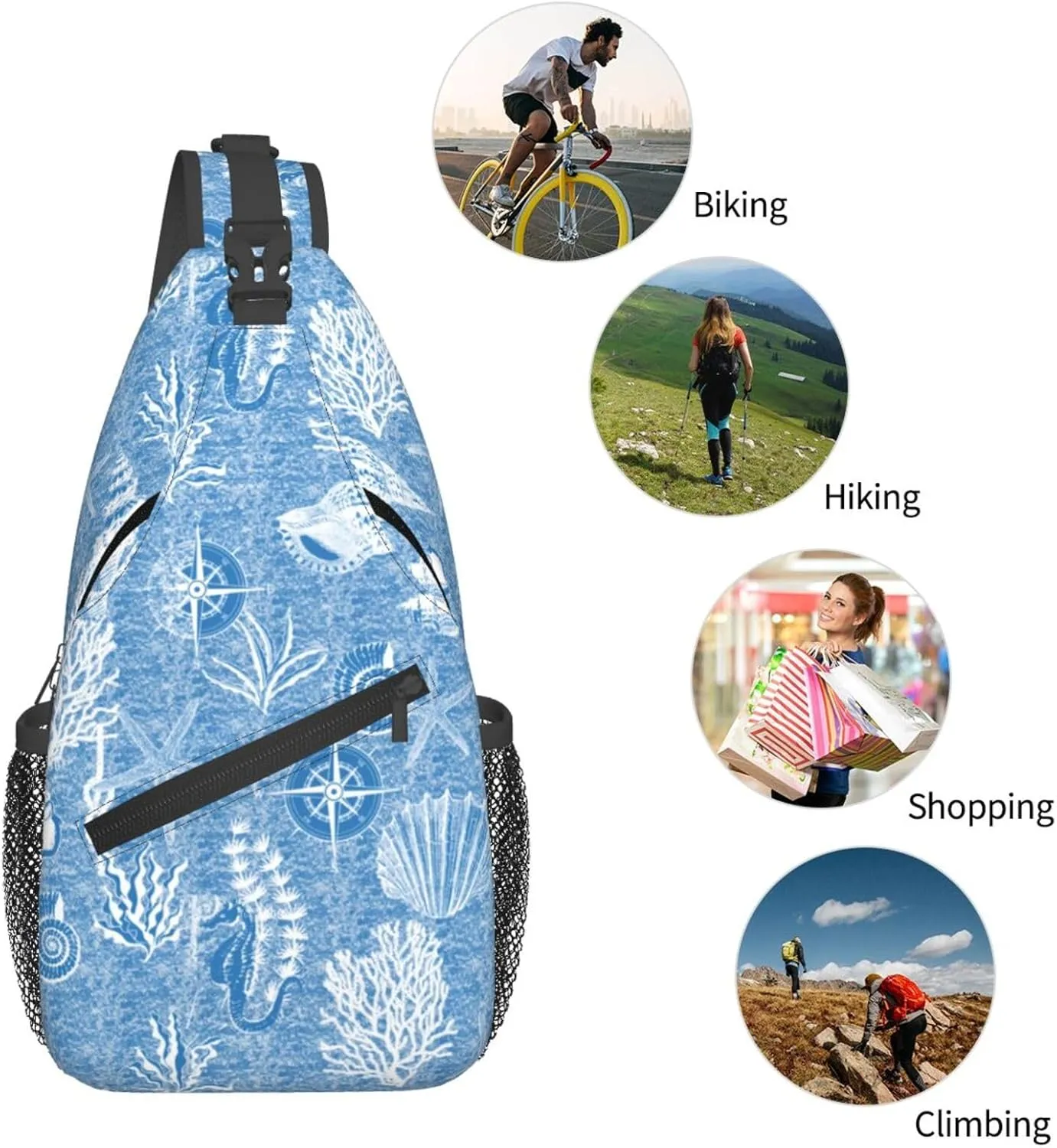 Sea Crossbody Sling Backpack Sling Bag Adjustable Chest Shoulder Daypack For Women Men