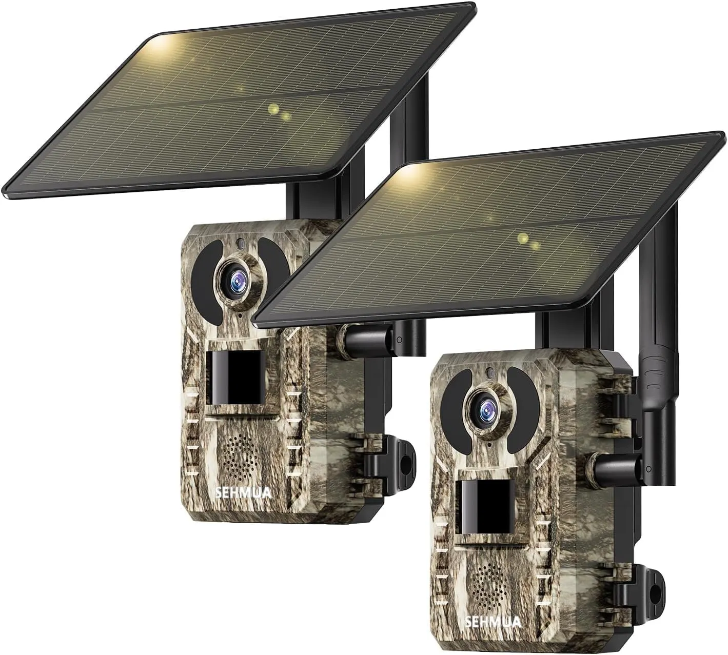 SEHMUA 3rd Cellular Trail Cameras with Live Streaming, Built-in 4G LTE SIM Card, Solar Powered Game/Deer Cam, Remote Phone Access, Motion Activated, 0.2s Trigger Time, Low Light Night Vision (2pack)