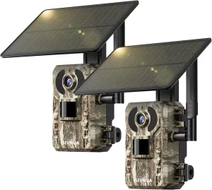 SEHMUA 3rd Cellular Trail Cameras with Live Streaming, Built-in 4G LTE SIM Card, Solar Powered Game/Deer Cam, Remote Phone Access, Motion Activated, 0.2s Trigger Time, Low Light Night Vision (2pack)