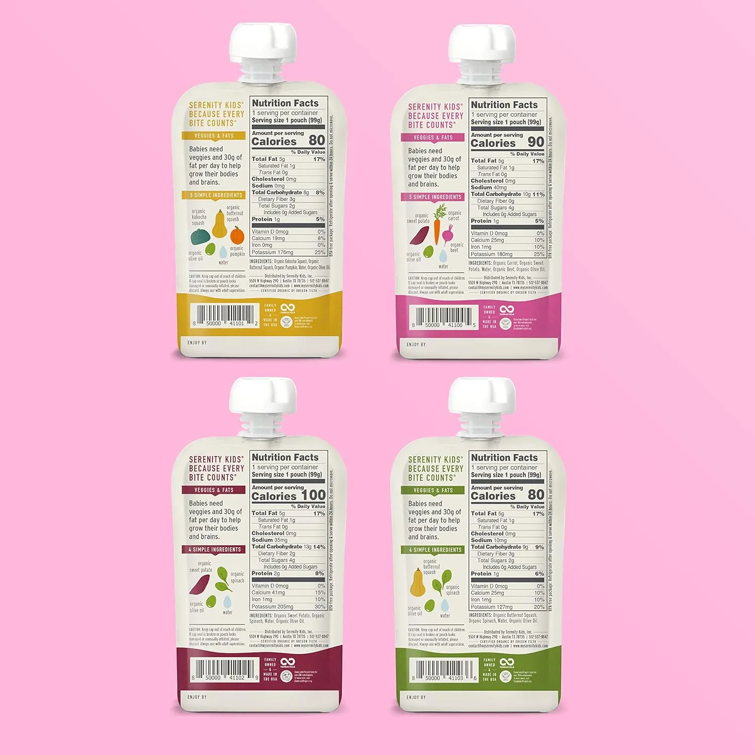 Serenity Kids 6  Months Baby Food Pouches Puree Made with Ethically Sourced Meats & Organic Veggies - No Sugary Fruits or Added Sugar - 3.5 Oz BPA & Allergen Free Pouch- Baby Puree Variety Pack