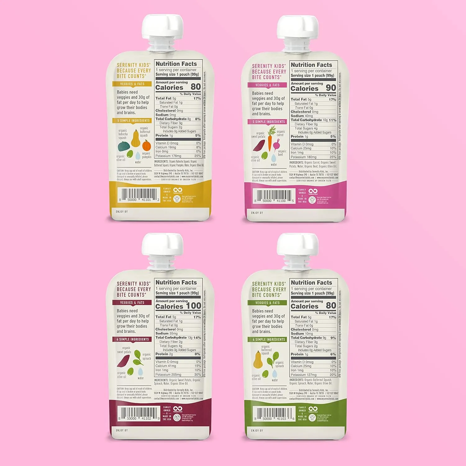 Serenity Kids 6  Months Baby Food Pouches Puree Made with Ethically Sourced Meats & Organic Veggies - No Sugary Fruits or Added Sugar - 3.5 Oz BPA & Allergen Free Pouch- Baby Puree Variety Pack