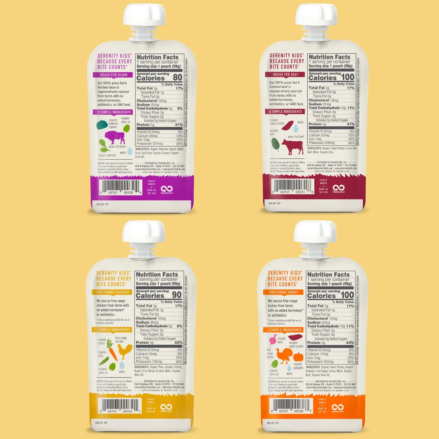 Serenity Kids 6  Months Baby Food Pouches Puree Made with Ethically Sourced Meats & Organic Veggies - No Sugary Fruits or Added Sugar - 3.5 Oz BPA & Allergen Free Pouch- Baby Puree Variety Pack