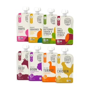 Serenity Kids 6  Months Baby Food Pouches Puree Made with Ethically Sourced Meats & Organic Veggies - No Sugary Fruits or Added Sugar - 3.5 Oz BPA & Allergen Free Pouch- Baby Puree Variety Pack