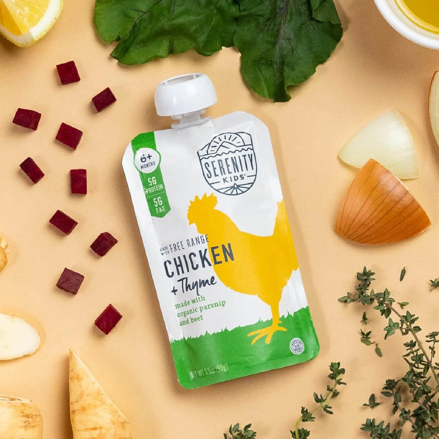 Serenity Kids 6  Months Baby Food Pouches Puree with Ethically Sourced Meat & Organic Veggies - 3.5 oz BPA-Free, Meat & Herbs Variety Pack - 6 Count