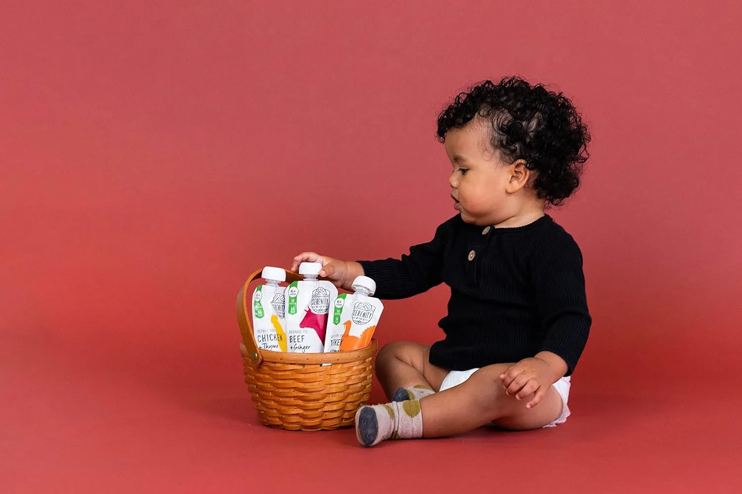 Serenity Kids 6  Months Baby Food Pouches Puree with Ethically Sourced Meat & Organic Veggies - 3.5 oz BPA-Free, Meat & Herbs Variety Pack - 6 Count