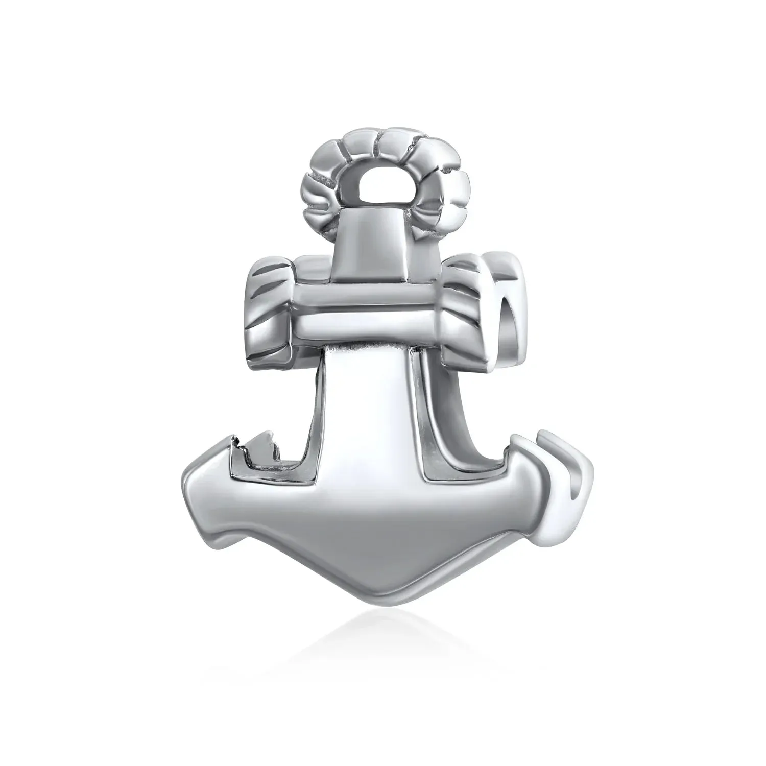 Set of 2 Nautical Boat Ship Wheel and Anchor Rope Charm Bead Sterling Silver