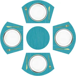 SHACOS Large Size Wedge Placemats with Centerpiece Round Mat Set of 5 Round Table Place Mats Washable Dining Table Placemats Reversible Durable, Blue
