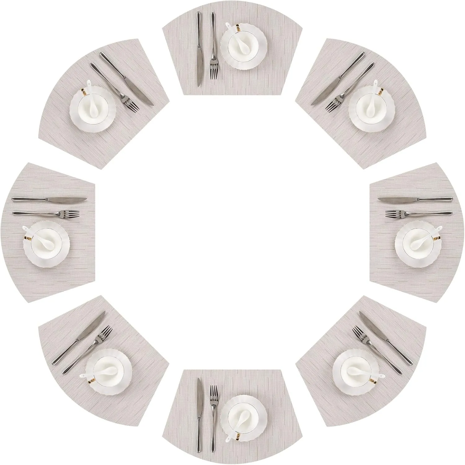 SHACOS Wedge Placemats Set of 8 Woven Vinyl Plastic Placemats for Round Table Place Mats Wipe Clean Non Slip Table Mats, Beige